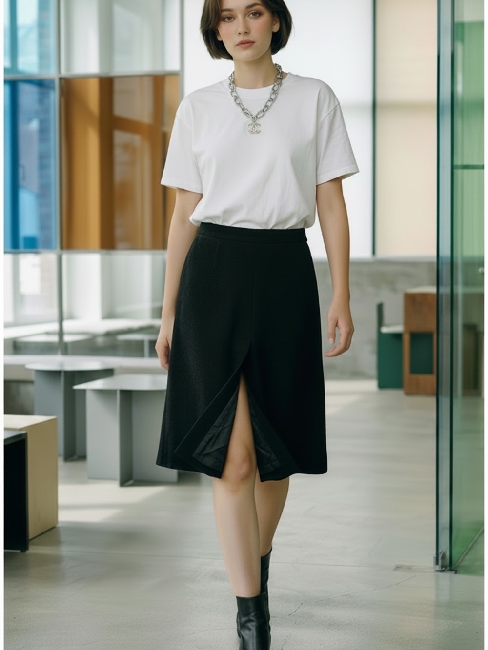 CHANEL Uniform Black A-Line Skirt with Clean Silhouette Classic old money